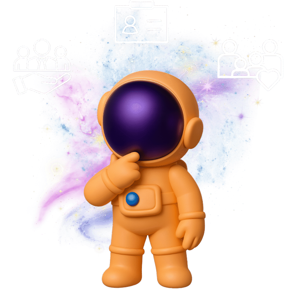 3D spaceman mascot symbolising exploration, innovation, and connection across the Pluto Homecare community